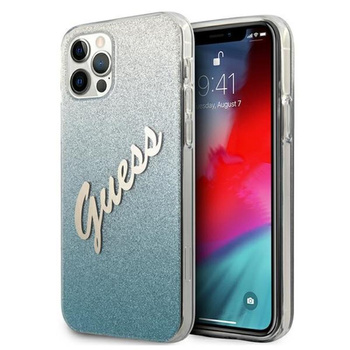 Guess Glitter Gradient Script - Etui iPhone 12 / iPhone 12 Pro (niebieski)