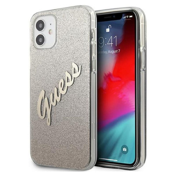 Guess Glitter Gradient Script - pouzdro pro iPhone 12 mini (zlaté)