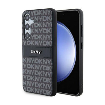 DKNY bőr mono csíkos és fém logóval - Samsung Galaxy S24 tok (fekete)