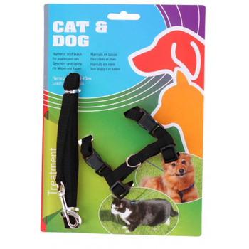 Nylongeschirr / Geschirr 30-40 cm für Hund oder Katze + Leine 120 cm (schwarz)