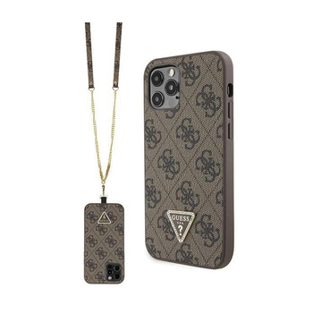 Guess Crossbody 4G Metal Logo - pouzdro pro iPhone 12 / iPhone 12 Pro (hnědé)