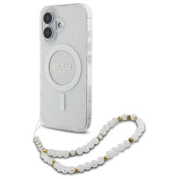 Guess IML Glitter With Pearl Strap MagSafe Case - iPhone 16 Case (Transparent)