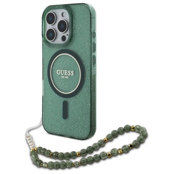 Guess IML Glitter With Pearl Strap MagSafe Case - iPhone 16 Pro Max Case (vert)