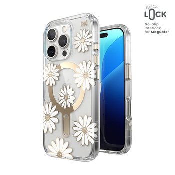 Speck Presidio Lux ClickLock & MagSafe - pouzdro pro iPhone 16 Pro (Sunshine Daisies / Clear / Gold)