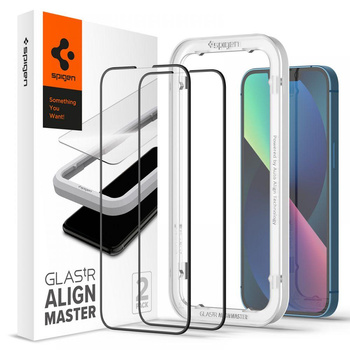 Spigen Alm Glass FC 2er-Pack - gehärtetes Glas für iPhone 14 / iPhone 13 / iPhone 13 Pro 2 Stück (schwarzer Rahmen)