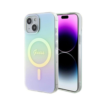 Guess IML Iridescent MagSafe - pouzdro pro iPhone 15 (tyrkysové)