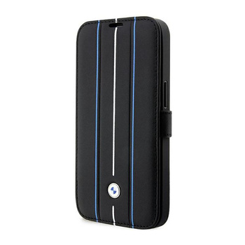 BMW Booktype Leather Stamp Blue Lines - iPhone 14 Pro Case (black)