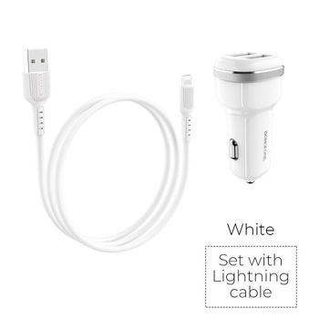 Borofone - autós töltő 2x USB Lightning kábellel, fehér