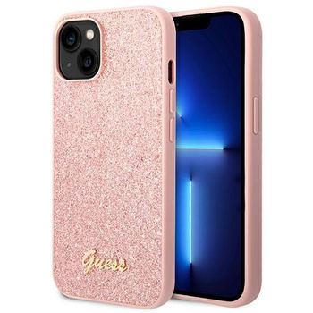 Guess Glitter Flakes Metal Logo Case – Etui iPhone 14 (różowy)
