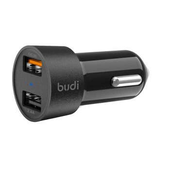 Budi - Nabíječka do auta 2x USB, 30W, QC3.0 (černá)