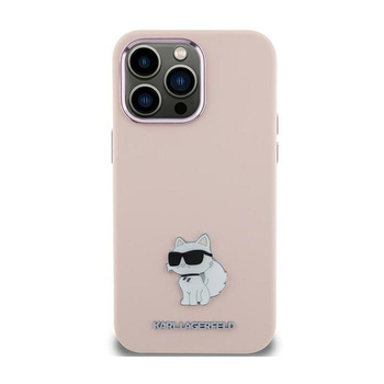 Karl Lagerfeld Silikonový kovový špendlík Choupette - pouzdro na iPhone 15 Plus (růžové)