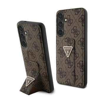 Pouzdro Guess Grip Stand 4G Triangle Strass Logo - Samsung Galaxy S24 (hnědé)