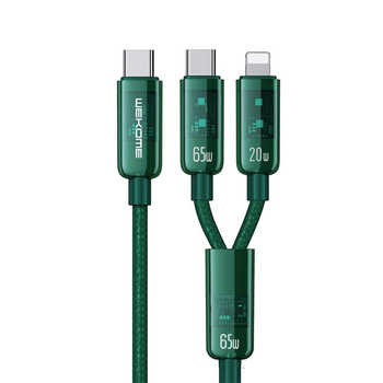 WEKOME WDC-194 Vanguard Series - Câble de connexion 2-en-1 USB-C vers USB-C + Lightning à charge super rapide 65W 1 m (Vert)