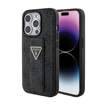 Pouzdro Guess Grip Stand 4G Triangle Strass Logo - iPhone 15 Pro Max (černé)