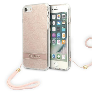 Guess 4G Print Cord - Tasche mit Schlüsselband iPhone SE 2022 / SE 2020 / 8 / 7 (Pink)