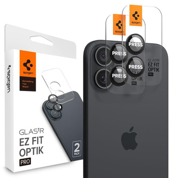 Spigen Optik Pro GLAS.TR EZ Fit Camera Protector 2-Pack - ochranné sklo objektivu pro iPhone 16 / 16 Plus (2 ks) (černá)