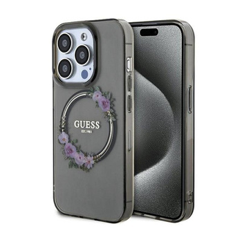 Guess IML Flowers Wreath MagSafe - iPhone 15 Pro Case (black)