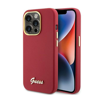 Guess Silicone Script Metal Logo & Frame - Coque iPhone 15 Pro (magenta)