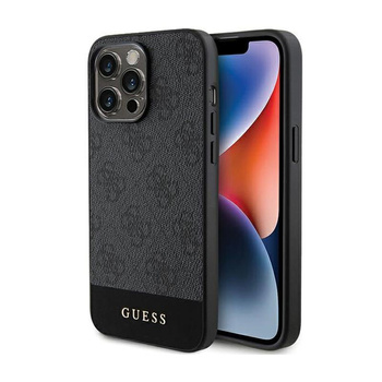 Guess 4G Bottom Stripe Metal Logo Collection - pouzdro pro iPhone 15 Pro Max (šedé)