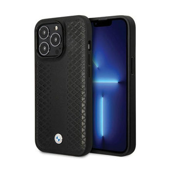 BMW Leder Diamant-Muster - iPhone 14 Pro Tasche (Schwarz)