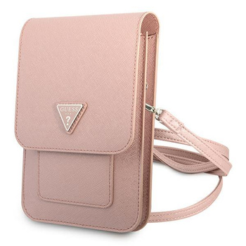 Guess Wallet Saffiano Triangle Logo Phone Bag - Smartphone and Accessory Bag (Pink)