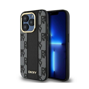 DKNY Étui MagSafe pour iPhone 15 Pro Max en cuir à damier (noir)