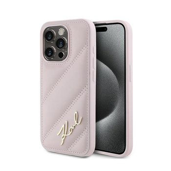 Karl Lagerfeld Diagonal Gesteppte Schrift - iPhone 15 Pro Tasche (rosa)