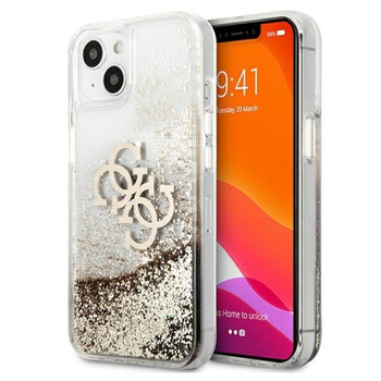 Guess Liquid Glitter 4G Big Logo - Etui iPhone 13 mini (złoty)