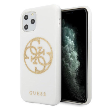 Guess Circle Glitter 4G - pouzdro pro iPhone 11 Pro Max (bílé)