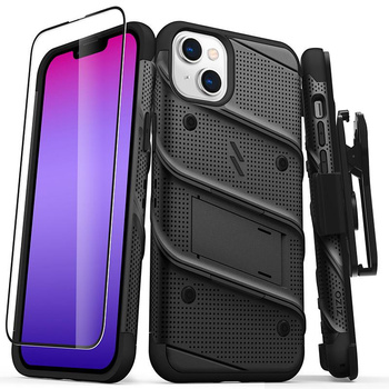 ZIZO BOLT Series - Coque blindée pour iPhone 14 Plus avec écran en verre 9H + étui avec support (noir)