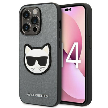 Karl Lagerfeld Saffiano Choupette Head Patch Case - Coque iPhone 14 Pro (argent)