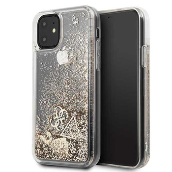 Guess Liquid Glitter Hearts - pouzdro pro iPhone 11 (zlaté)