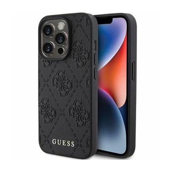 Guess Leder 4G Stamped - iPhone 15 Pro Max Tasche (schwarz)