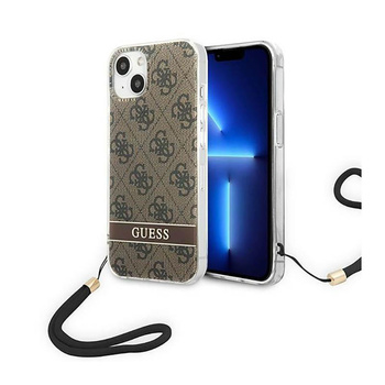 Guess 4G Print Cord - Etui ze smyczką iPhone 14 (brązowy)