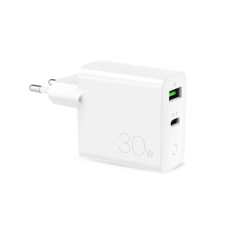 PURO Mini Schnelles Reise-Ladegerät - USB-A + USB-C Power Delivery 30W Schnelles Reise-Ladegerät (weiß)