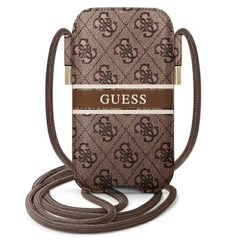 Pochette à rayures imprimées Guess 4G - S/M pochette pour téléphone max 6.1" (marron)