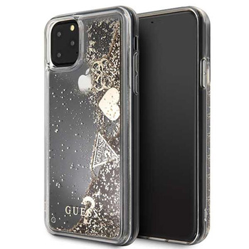 Guess Liquid Glitter Hearts - iPhone 11 Pro Max tok (arany)