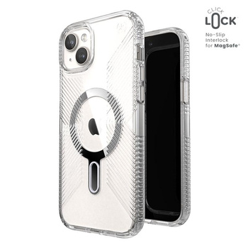 Speck Presidio Perfect-Clear Grip ClickLock & Magsafe - iPhone 15 Plus Case (Klar / Chrom-Finish / Serene Silber)