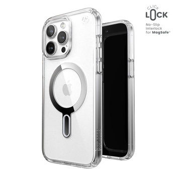 Speck Presidio Perfect-Clear ClickLock & Magsafe - iPhone 15 Pro Max Case (Clear / Chrome Finish / Serene Silver)