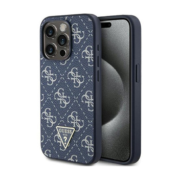 Guess 4G Triangle Metal Logo - pouzdro pro iPhone 15 Pro (modré)