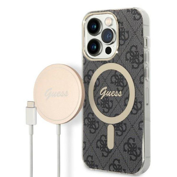 Guess Bundle Pack MagSafe 4G - MagSafe iPhone 14 Pro Tasche + Ladegerät-Set (schwarz/gold)