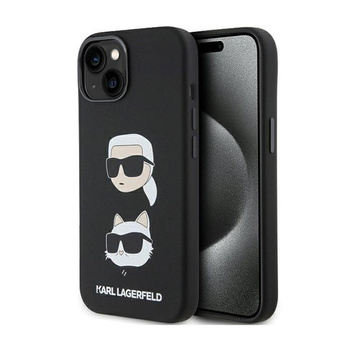 Karl Lagerfeld Silikonové pouzdro Karl & Choupette Heads - iPhone 15 Plus (černé)