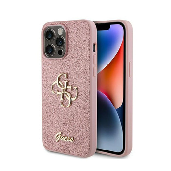 Pouzdro Guess Glitter Script Big 4G - iPhone 15 Pro (růžové)