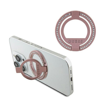 Guess MagSafe Ring Stand Rhinestone - Magnetischer Fingerhalter für Handy mit Standfunktion (Pink)