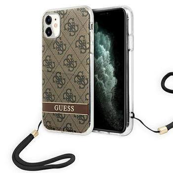 Guess 4G Print Cord - Etui avec dragonne iPhone 11 (Marron)