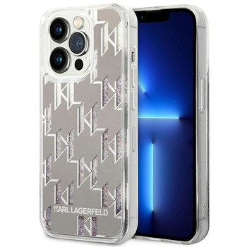 Karl Lagerfeld Monogram Liquid Glitter - Coque iPhone 14 Pro (argent)