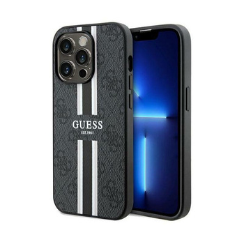 Guess 4G Printed Stripes MagSafe - Etui iPhone 15 Pro (czarny)