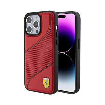 Ferrari Perforierte Wellen Metall Logo - iPhone 15 Pro Tasche (rot)