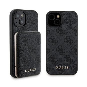 Guess Bundle Pack MagSafe 4G Metal Gold Logo - Etui + Power Bank 5000mAh MagSafe iPhone 15 (noir)