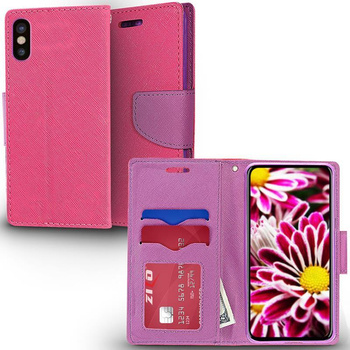 Zizo Flap Wallet Pouch - iPhone X Hülle mit Kartenfächern + Aufsteller (Pink/Lila)